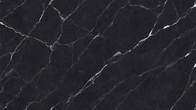 The primary subject of the image is a black marble countertop. The setting is a kitchen, with the countertop being the main focus of the scene. The visual style is a close-up of the marble countertop, showcasing its texture and pattern. The colors and mood of the image are predominantly dark, with the black marble countertop being the main source of contrast.