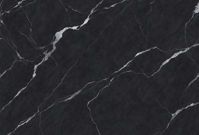 The primary subject of the image is a black marble countertop. The setting is a kitchen, with the countertop being the main focus of the scene. The visual style is a close-up of the marble countertop, showcasing its texture and pattern. The colors and mood of the image are predominantly dark, with the black marble countertop being the most prominent feature.