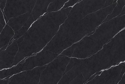 The primary subject of the image is a black marble countertop. The setting is a kitchen, with the countertop being the main focus of the scene. The visual style is a close-up of the marble countertop, showcasing its texture and pattern. The colors and mood of the image are predominantly dark, with the black marble countertop being the main source of contrast.