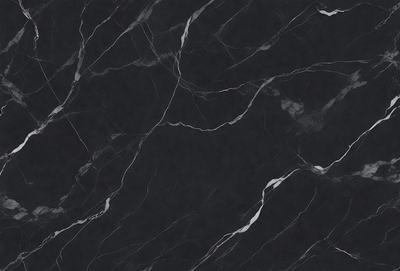 The primary subject of the image is a black marble countertop. The setting is a kitchen, with the countertop being the main focus of the scene. The visual style is a close-up of the marble countertop, showcasing its texture and pattern. The colors and mood of the image are predominantly dark, with the black marble countertop being the main source of contrast.