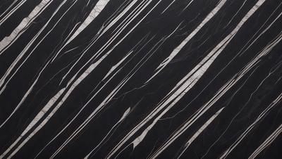 The primary subject of the image is a black and white marble pattern. The setting is a black background, and the visual style is a close-up of the marble pattern. The colors and mood of the image are predominantly black and white, creating a classic and elegant atmosphere.