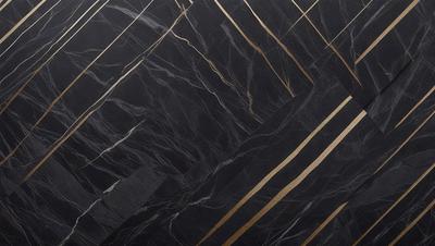 The primary subject of the image is a black and gold marble tile. The setting is a wall with a black and gold marble pattern. The visual style is a close-up of the marble tile, showcasing its intricate design. The colors and mood of the image are predominantly black and gold, giving it a luxurious and elegant appearance.