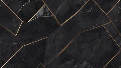 The primary subject of the image is a black and gold marble pattern. The setting is a black and gold marble wall, which serves as the background. The visual style is a close-up of the marble pattern, showcasing the intricate details of the design. The colors and mood of the image are predominantly black and gold, creating a luxurious and elegant atmosphere.