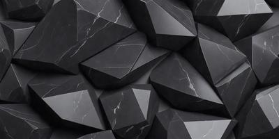 The primary subject of the image is a pattern of black and white geometric shapes, which are arranged in a visually appealing manner. The setting is a black and white marble surface, which provides a striking contrast to the shapes. The visual style of the image is a combination of photo and digital art, creating a unique and intriguing pattern. The colors and mood of the image are predominantly black and white, giving it a classic and timeless appearance.
