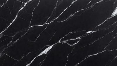 The primary subject of the image is a marble countertop with a black and white pattern. The setting is a kitchen, and the visual style is a close-up of the marble countertop. The dominant colors are black and white, creating a classic and elegant atmosphere.
