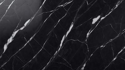 The primary subject of the image is a marble countertop with a black and white pattern. The setting is a kitchen, and the visual style is a close-up of the marble countertop. The colors and mood of the image are predominantly black and white, giving it a classic and elegant appearance.