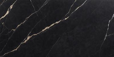 The primary subject of the image is a black marble countertop with a gold line running through it. The setting is a kitchen, and the visual style is a close-up of the marble countertop. The colors and mood of the image are predominantly black and gold, giving it a luxurious and elegant appearance.