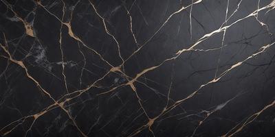 The primary subject of the image is a black marble countertop with a gold-colored pattern. The setting is a kitchen, and the visual style is a close-up of the marble countertop. The colors and mood of the image are predominantly black and gold, creating a luxurious and elegant atmosphere.