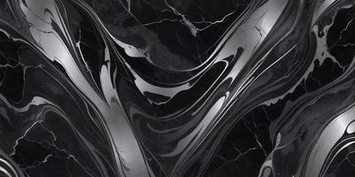The primary subject of the image is a black marble countertop with a patterned design. The setting is a kitchen, and the visual style is a close-up of the marble countertop. The colors and mood of the image are predominantly black, giving it a sleek and modern appearance.
