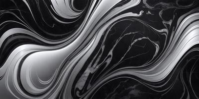 The primary subject of the image is a marble countertop with a black and white pattern. The setting is a kitchen, and the visual style is a combination of photo and digital art. The countertop has a black and white marble pattern, and the overall atmosphere is elegant and sophisticated.