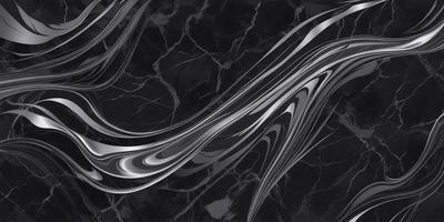 The primary subject of the image is a black and silver marble pattern. The setting is a black background, and the visual style appears to be a digital art or illustration. The dominant colors are black and silver, creating a sleek and modern atmosphere.