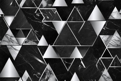 The primary subject of the image is a black and white marble pattern. The setting is a black background, and the visual style is a combination of digital art and illustration. The dominant colors are black and white, creating a classic and elegant atmosphere.