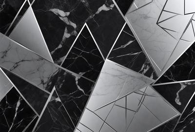 The primary subject of the image is a black and white marble pattern. The setting is a black and white marble wall, which serves as the background. The visual style is a combination of a photo and digital art, creating a unique and intricate pattern. The colors and mood of the image are predominantly black and white, giving it a classic and elegant appearance.