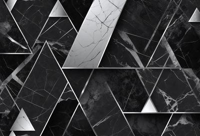 The primary subject of the image is a black and white marble pattern. The setting is a black and white marble surface, which serves as the background. The visual style is a combination of a photo and digital art, creating a unique and intricate pattern. The colors and mood of the image are predominantly black and white, giving it a classic and elegant appearance.