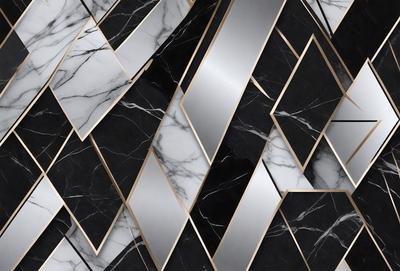 The primary subject of the image is a black and white marble pattern. The setting is a black and white marble wall, which serves as the background. The visual style is a pattern, and the colors and mood are predominantly black and white, giving the image a classic and elegant appearance.