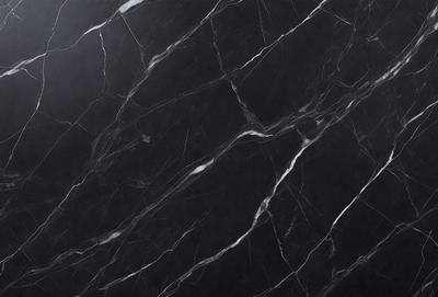 The primary subject of the image is a black marble wall with a pattern of white veins. The setting is a dark room, and the visual style is a close-up of the marble wall. The colors and mood of the image are predominantly dark, with the black marble and white veins creating a striking contrast.
