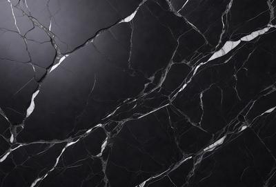 The primary subject of the image is a black and white marble pattern. The setting is a black background, which contrasts with the marble pattern. The visual style is a close-up of the marble pattern, showcasing its intricate details. The colors and mood of the image are predominantly black and white, giving it a classic and elegant appearance.