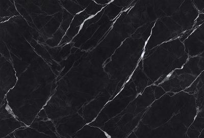 The primary subject of the image is a marble countertop with a black background. The countertop features a pattern of white and black stripes, giving it a unique and elegant appearance. The visual style of the image is a close-up of the marble countertop, showcasing its intricate design and texture. The colors and mood of the image are predominantly black and white, creating a sophisticated and timeless atmosphere.