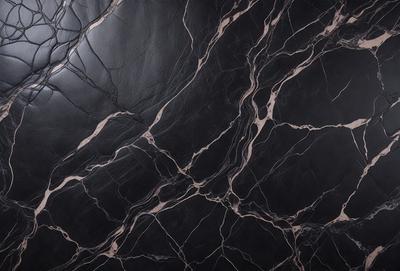 The primary subject of the image is a close-up of a marble countertop. The setting is a kitchen, with the countertop being the main focus of the scene. The visual style is a photo, capturing the intricate details of the marble surface. The colors and mood of the image are predominantly black and white, giving it a classic and elegant appearance.