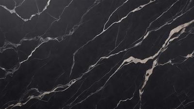 The primary subject of the image is a marble countertop with a black background. The countertop features a pattern of white and black stripes, giving it a unique and elegant appearance. The visual style of the image is a close-up of the marble countertop, showcasing its intricate design and texture. The colors and mood of the image are predominantly black and white, creating a sophisticated and timeless atmosphere.