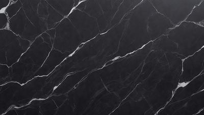 The primary subject of the image is a marble countertop with a black background. The countertop features a pattern of white and black stripes, giving it a unique and elegant appearance. The visual style of the image is a close-up of the marble countertop, showcasing its intricate design and texture. The colors and mood of the image are predominantly black and white, creating a sophisticated and timeless atmosphere.