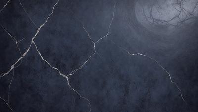 The primary subject of the image is a blue wall with a cracked and chipped appearance. The setting is a room with a blue wall, and the visual style is a photo. The dominant colors are blue and grey, creating a moody atmosphere.