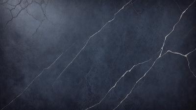 The primary subject of the image is a blue marble wall with visible cracks and crevices. The setting is a room with a blue background, and the visual style is a close-up of the marble wall. The dominant colors are blue and grey, creating a moody atmosphere.