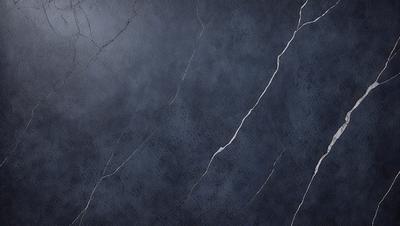 The primary subject of the image is a blue wall with a cracked and peeling texture. The setting is a room with a blue wall, and the visual style is a close-up of the wall. The dominant colors are blue and grey, creating a moody atmosphere.