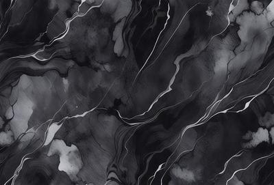 The primary subject of the image is a black and white marble pattern. The setting is a black and white marble wall, which serves as the background. The visual style is a black and white photograph. The colors and mood of the image are predominantly dark and moody, with the marble pattern creating a sense of depth and texture.