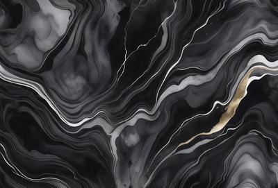 The primary subject of the image is a black and white marble-like pattern. The setting is a dark background, which contrasts with the pattern. The visual style is a combination of a photo and digital art, creating a unique and intricate design. The colors and mood are predominantly dark and moody, with the black and white pattern adding a sense of depth and sophistication to the scene.