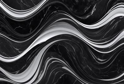 The primary subject of the image is a black and white marble pattern. The setting is a black background, which contrasts with the marble pattern. The visual style is a close-up of the marble pattern, showcasing its intricate details. The colors and mood of the image are predominantly black and white, giving it a classic and elegant appearance.