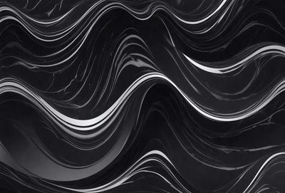 The primary subject of the image is a black and white patterned marble tile. The setting is a black background, which contrasts with the marble tile. The visual style is a close-up of the marble tile, showcasing its intricate pattern. The colors and mood of the image are predominantly black and white, giving it a classic and elegant appearance.