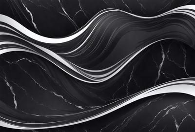 The primary subject of the image is a black and white marble pattern. The setting is a black background, which contrasts with the marble pattern. The visual style is a combination of a photo and digital art, creating a unique and artistic representation of the marble pattern. The colors and mood of the image are predominantly black and white, giving it a classic and elegant appearance.