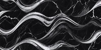 The primary subject of the image is a marble wall with a black and white pattern. The setting is a room with a black background, which adds to the visual style. The image is a digital art piece, showcasing the intricate design of the marble wall. The dominant colors are black and white, creating a classic and elegant atmosphere.