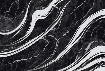 The primary subject of the image is a black and white marble pattern. The setting is a black and white marble surface, which creates a striking contrast with the pattern. The visual style is a combination of a photo and digital art, as the marble pattern appears to be a digital creation. The colors and mood of the image are predominantly black and white, giving it a classic and elegant appearance.