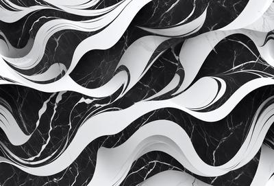 The primary subject of the image is a black and white marble pattern. The setting is a black and white marble wall, which serves as the background. The visual style is a combination of a photo and digital art, creating a unique and artistic representation of the marble pattern. The colors and mood of the image are predominantly black and white, giving it a classic and elegant appearance.