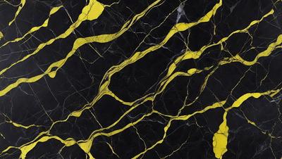 The primary subject of the image is a marble countertop with a yellow and black striped pattern. The setting is a kitchen, and the visual style is a close-up of the countertop. The dominant colors are yellow and black, creating a bold and eye-catching pattern.