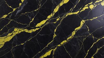 The primary subject of the image is a marble wall with a yellow and black striped pattern. The setting is a black and yellow marble wall, which gives the image a unique and visually striking appearance. The visual style is a close-up of the marble wall, showcasing the intricate pattern and texture. The colors and mood of the image are predominantly black and yellow, creating a bold and striking visual effect.