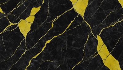 The primary subject of the image is a black and yellow marble pattern. The setting is a black and yellow marble wall, which serves as the background. The visual style is a close-up of the marble pattern, showcasing the intricate details of the design. The colors and mood of the image are predominantly black and yellow, creating a bold and striking appearance.