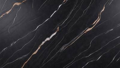 The primary subject of the image is a black and white marble tile. The setting is a black background, which contrasts with the marble tile. The visual style is a close-up of the marble tile, showcasing its texture and pattern. The colors and mood of the image are predominantly black and white, giving it a classic and elegant appearance.