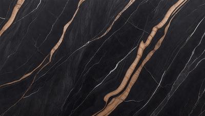 The primary subject of the image is a close-up of a marble countertop with a wood grain pattern. The setting is a kitchen or bathroom counter, and the visual style is a realistic representation of the marble and wood grain. The colors and mood of the image are predominantly black and brown, giving it a sophisticated and elegant appearance.