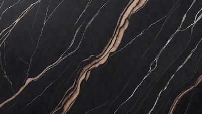 The primary subject of the image is a close-up of a marble countertop with a wood grain pattern. The setting is a kitchen or bathroom counter, and the visual style is a photo. The countertop has a black and white color scheme, giving it a modern and elegant appearance.