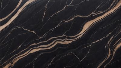 The primary subject of the image is a close-up of a marble countertop. The setting is a kitchen, with the countertop being the main focus of the scene. The visual style is a photo, capturing the intricate details of the marble surface. The colors and mood of the image are predominantly black and white, giving it a classic and elegant appearance.