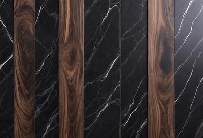 The image features a row of three wooden panels with a marble-like texture. The panels are arranged in a way that they create a visually appealing and unique design. The wooden panels are the primary subject, and the marble-like texture adds a touch of sophistication and elegance to the scene. The setting is indoors, likely in a room or a space where the panels are used as a decorative element. The visual style is a combination of natural materials and modern design, creating a