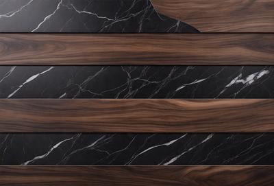 The primary subject of the image is a wooden panel with a marble-like texture. The setting is a black and white photo, which gives the image a classic and timeless appearance. The visual style is a combination of natural wood and a modern, textured marble-like surface. The colors and mood of the image are predominantly black and white, creating a sense of elegance and sophistication.