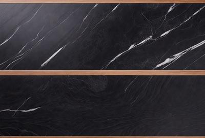 The primary subject of the image is a marble countertop with a black and white pattern. The setting is a kitchen, and the visual style is a photo. The countertop has a black and white marble pattern, and the colors and mood are predominantly black and white.