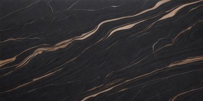The primary subject of the image is a marble countertop with a unique, swirling pattern. The setting is a kitchen or bathroom, as the countertop is a part of a counter. The visual style is a close-up of the marble countertop, showcasing its intricate design. The colors and mood of the image are predominantly black and brown, giving it a sophisticated and elegant appearance.