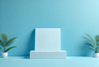 The primary subject of the image is a white box, which is placed on a blue wall. The setting is a simple, clean environment, with no other objects or distractions visible. The visual style of the image is a photo, capturing the white box and the blue wall in a realistic manner. The colors and mood of the image are predominantly blue and white, creating a calm and serene atmosphere.