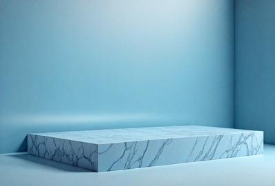The primary subject of the image is a blue marble table. The table is placed against a blue wall, creating a striking contrast between the two elements. The visual style of the image is a photo, showcasing the marble table and its surroundings. The colors and mood of the image are predominantly blue, giving it a calm and serene atmosphere.
