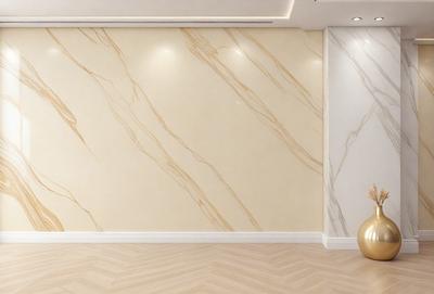 The primary subject of the image is a wall with a marble-like texture. The setting is a room with a white wall, and the visual style appears to be a photo. The colors and mood of the image are predominantly white, giving it a clean and minimalist appearance.